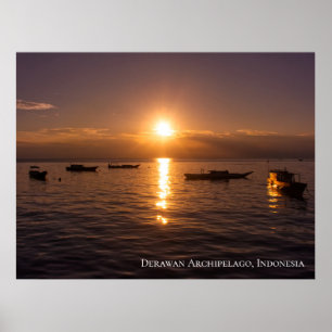 Zonsondergang Zonnestralen Drijvende boten Zee Sch Poster