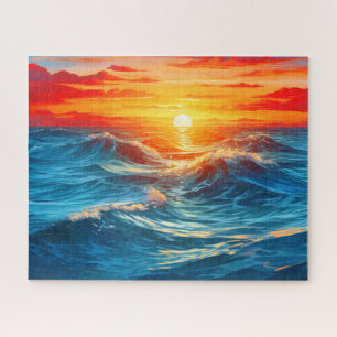 Zonsondergang Zonsopgang Avondrood Oceaan Golven N Legpuzzel