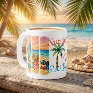 Zonsondergangen en langzame dagen Tropisch strand Koffiemok