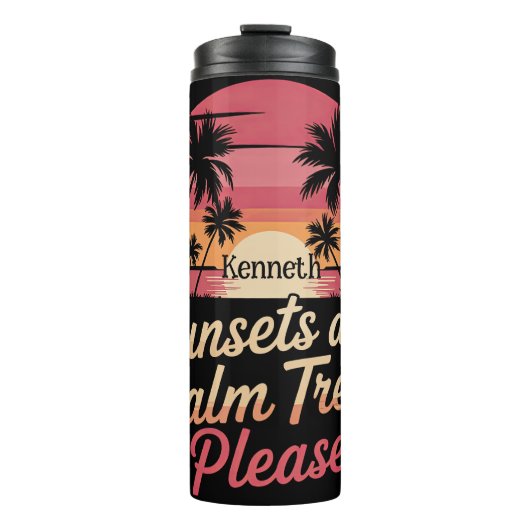 Zonsondergangen en palmbomen alstublieft" - Retro  Thermosbeker (Voorkant)