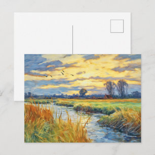 Zonsondergangreflecties op de Havel-rivier Briefkaart