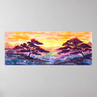 Zonsondergangsheuvels Poster