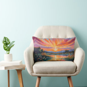Zonsopgang bij de vijver aquarel kussen