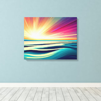 zonsopgang boven de oceaan heldere abstracte kunst canvas afdruk