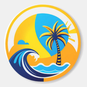 Zonsopgang boven oceaan golven embleem ronde sticker