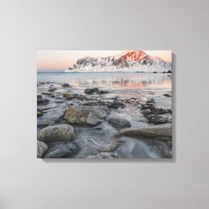 Zonsopgang Flakstad en Skagsanden Beach Canvas Afdruk