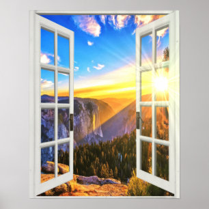 Zonsopgang in de bergen Trompe l'oeil Nepraam Poster