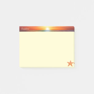 Zonsopgang, kalligrafie en zeester op ivoor post-it® notes