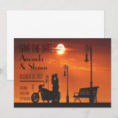 Zonsopgang Motorrijders Paar Save the Date Kaart (Voorkant / Achterkant)