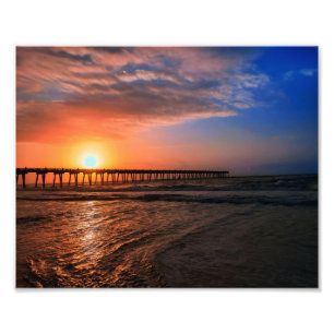  zonsopgang naar Pensacola Beach pier Foto Afdruk
