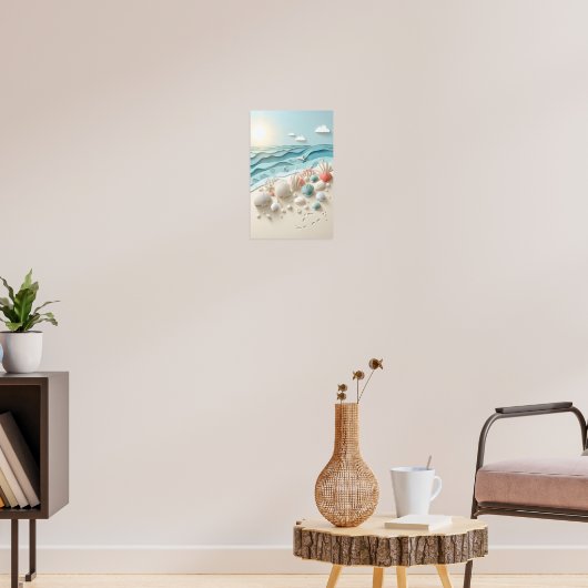 Zonsopgang op het strand & schelpen poster (Woonkamer 3)
