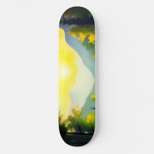 Zonsopgang over besneeuwde bergen en meren skateboard