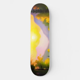 Zonsopgang over besneeuwde bergen en meren skateboard