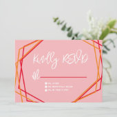 Zonsopgang Rood Roze Geometrische Staven RSVP Trou Kaart (Staand voorkant)