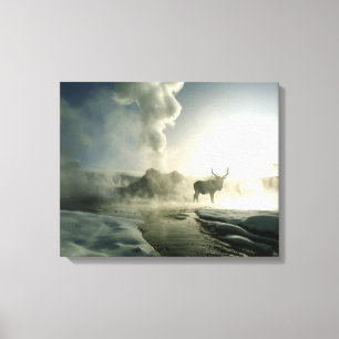 Zonsopgang Silhouet van Eland bij Castle Geyser Canvas Afdruk