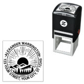 Zonsopgang Zonsondergang Achter Bergen Naam Retour Zelfinktende Stempel (In situ)