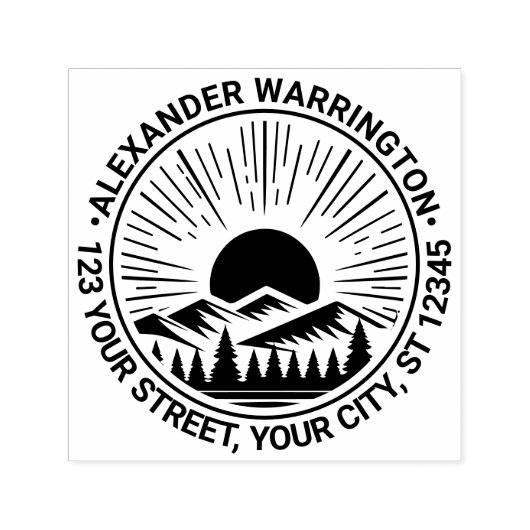 Zonsopgang Zonsondergang Achter Bergen Naam Retour Zelfinktende Stempel (Design)