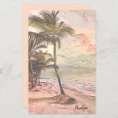 Zonsopgangstrand met palmbomen en naam briefpapier (Voorkant / Achterkant)