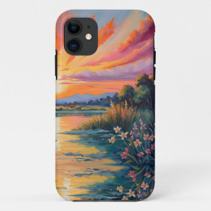 Zonsopkomst bij de vijver waterverf iPhone 11 hoesje