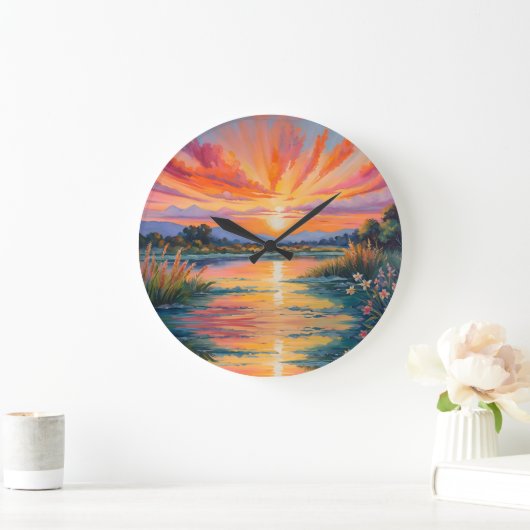 Zonsopkomst bij de vijver waterverf grote klok (Huis)