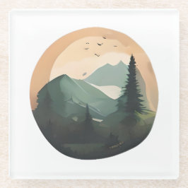 Zonsopkomst boven de pieken: een rustige bergscène glazen onderzetter