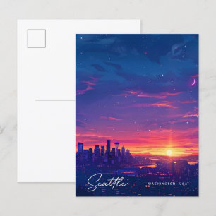 Zonsopkomst in Seattle Washington USA Vintage Trav Briefkaart