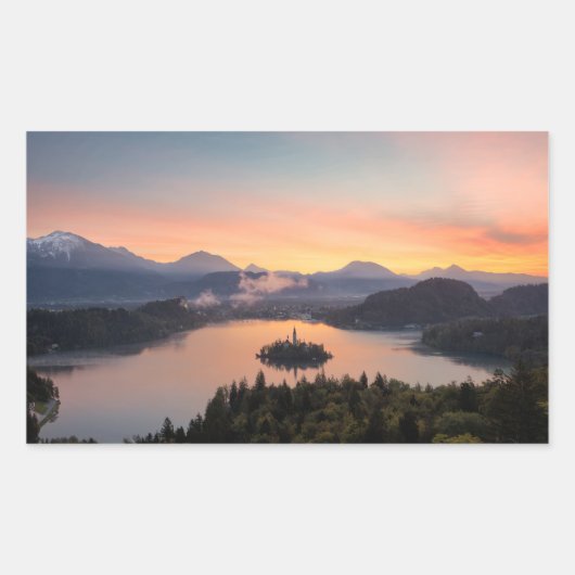 Zonsopkomst over Lake Bled rechthoekige sticker (Voorkant)
