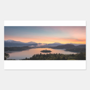 Zonsopkomst over Lake Bled rechthoekige sticker