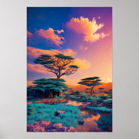 Zonsopkomst Schilderen van het Afrikaanse landscha Poster (Voorkant)