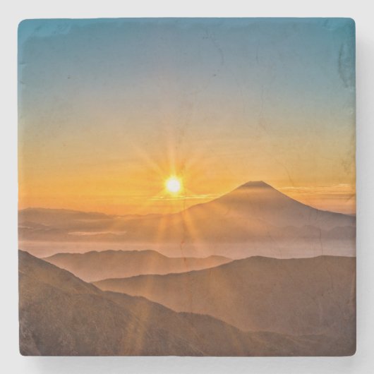 Zonsopkomst tussen de heuvels stenen onderzetter (Voorkant)