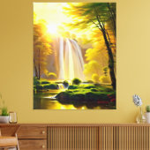 Zonsopkomst Waterval Bomen Rivier Prachtig Landsch Canvas Afdruk (Insitu (Woonkamer))