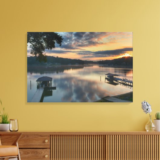 Zonsopkomst Zonsondergang boven het meer Landschap Canvas Afdruk (Insitu (Woonkamer))