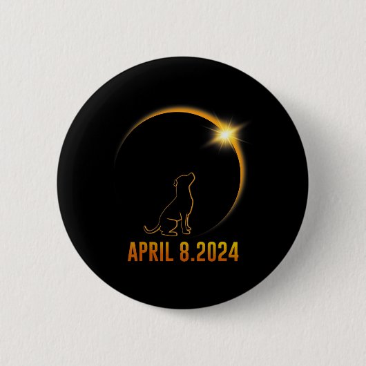 Zonsverduistering 2024 Hond Totaliteit 1 Ronde Button 5,7 Cm (Voorkant)