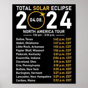 Zonsverduistering 2024 Noord-Amerika Tour State To Poster