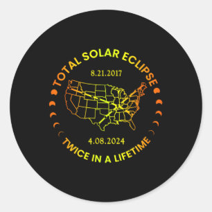 Zonsverduistering twee keer in leven 2024 Totaal z Ronde Sticker
