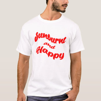 Zonverbrand en gelukkig t-shirt