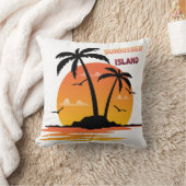 Zonverbrande Eiland Retro Zonsondergang Palmboom W Kussen (Deken)