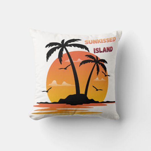 Zonverbrande Eiland Retro Zonsondergang Palmboom W Kussen (Voorkant)