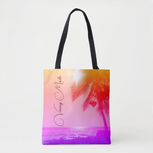 Zonverlichte Palm Tree Ocean Rainbow Pastel Vacay Draagtas (Voorkant)