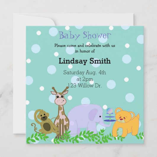 Zoo Animal Baby shower Invitation Kaart (Voorkant)