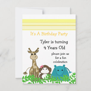 Zoo Animal Birthday Invitation Kaart