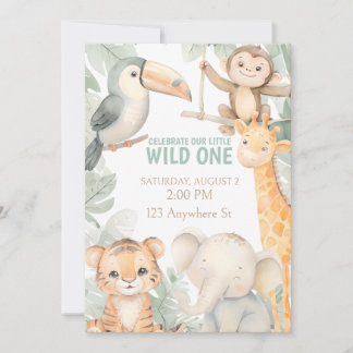 Zoo animal mignon 1er anniversaire Invitation