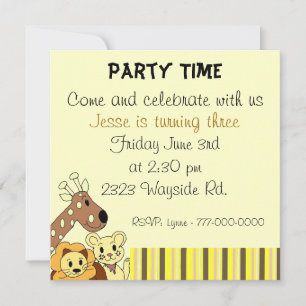 Zoo Animal Party Invitation Kaart