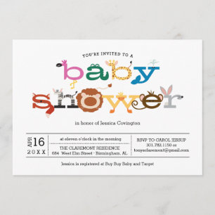 Zoo Animal Theme Baby shower Invitation Kaart