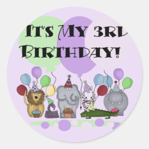 Zoo Animals 3rd Birthday Tshirts en Gifts Ronde Sticker
