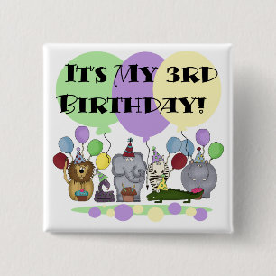 Zoo Animals 3rd Birthday Tshirts en Gifts Vierkante Button 5,1 Cm