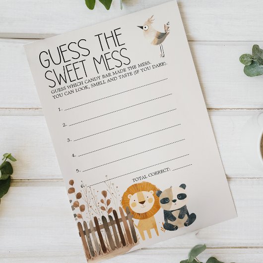 Zoo Animals Baby shower Guess Sweet Mess spel Flyer
