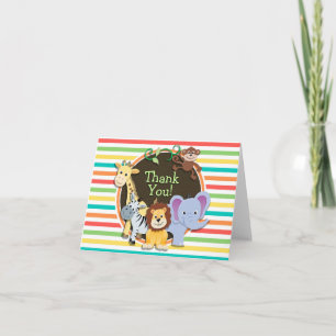 Zoo Animals Baby shower, heldere regenboogstrips Bedankkaart