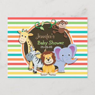 Zoo Animals Baby shower, heldere regenboogstrips Uitnodiging Briefkaart