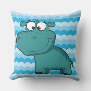 Zoo Animals Cartoon Blue Hippo Hippopotamus Buitenkussen